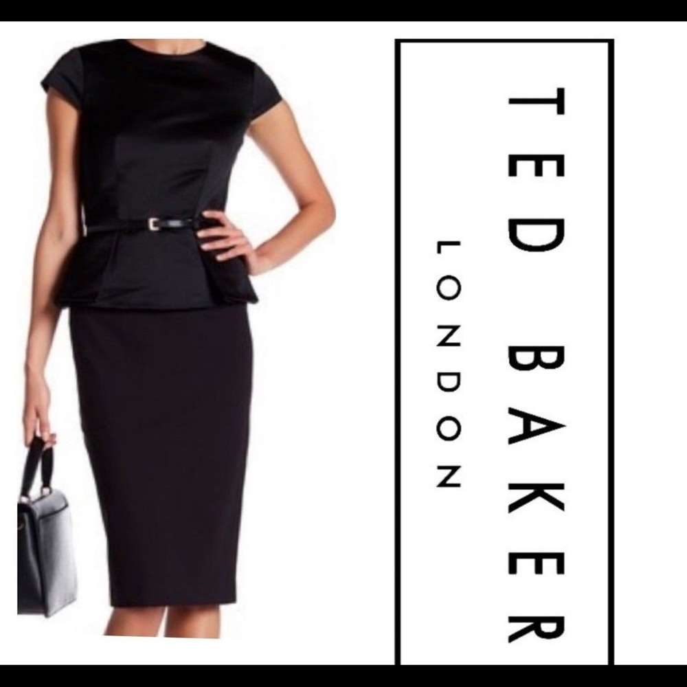 Ted Baker Black Lenci Midi Peplum Dress - Size 0 - Picture 6 of 14